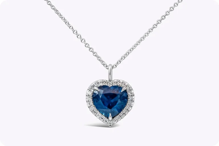2.58 Carats Heart Shape Sapphire Pendant Necklace with Diamond in White Gold
