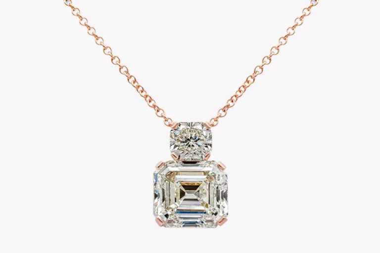 7.81 Carats Emerald Cut Diamond Pendant Necklace in Rose Gold