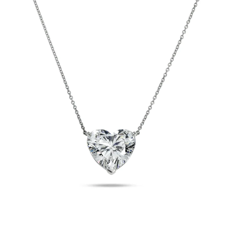 Platinum Solitaire Heart Cut Diamond Pendant & Chain Necklace 10.16ct