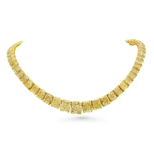 LEGACY 100 Carat Fancy Yellow Cushion Diamond Tennis Necklace Natural Diamond