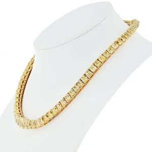 LEGACY 80-Carat Fancy Yellow Cushion Cut Diamond Tennis Necklace GIA Certified