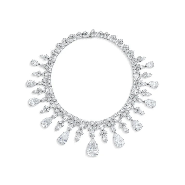 MAGNIFICENT DIAMOND NECKLACE Pear brilliant-cut diamonds of 23.07, 12.16, 9.74, 9.60, 8.86, 8.76, 6.35, 6.03, 4.04 and 3