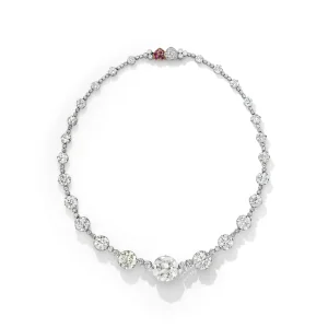 MID-20TH CENTURY DIAMOND AND RUBY RIVIÈRE NECKLACE Circular brilliant-cut diamond of 11.91 carats, round and single-cut