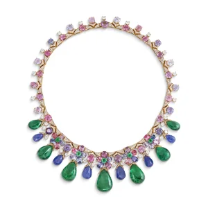 MULTI-GEM NECKLACE Drop-shaped emeralds of 9.81 and 9.68 carats, drop-shaped and round emeralds, sapphires and spinels,