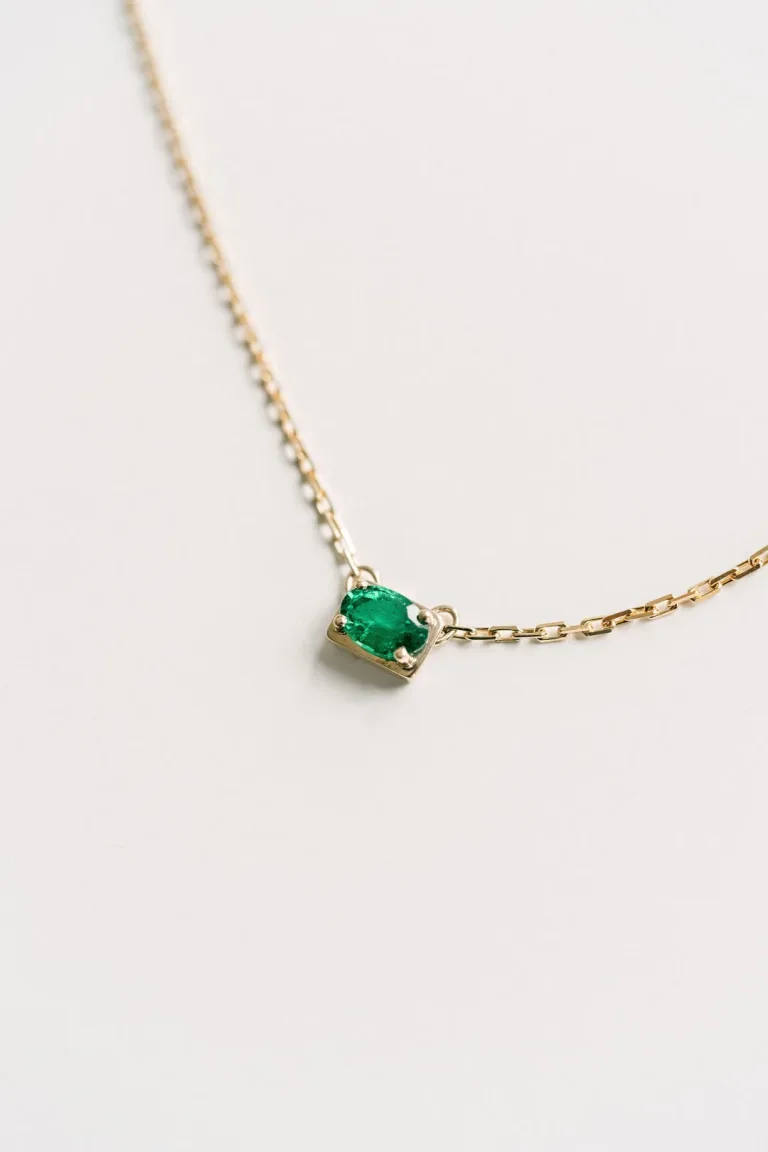 Oval East-West Framed Emerald Slider Necklace