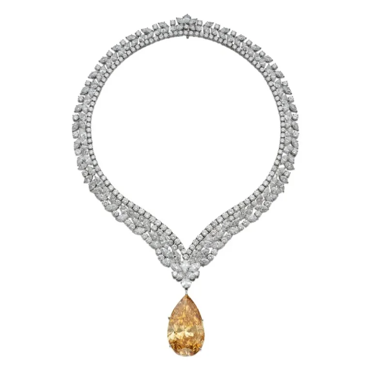 pear drop fancy brown diamond champagne colour necklace