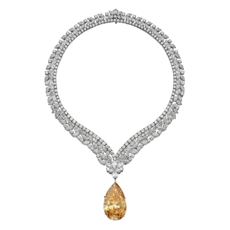 pear drop fancy brown diamond champagne colour necklace