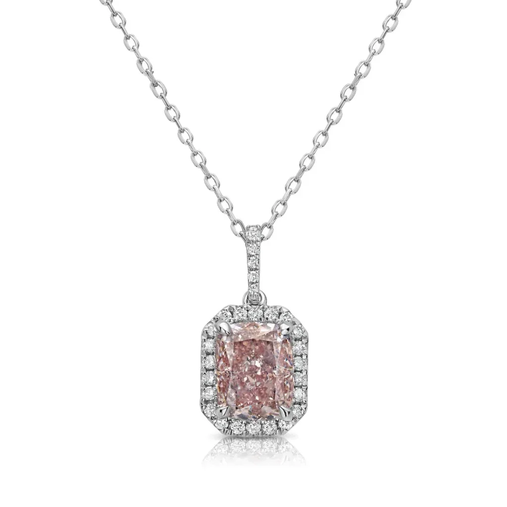 Pink Cushion Cut Diamond Halo Pendant Necklace