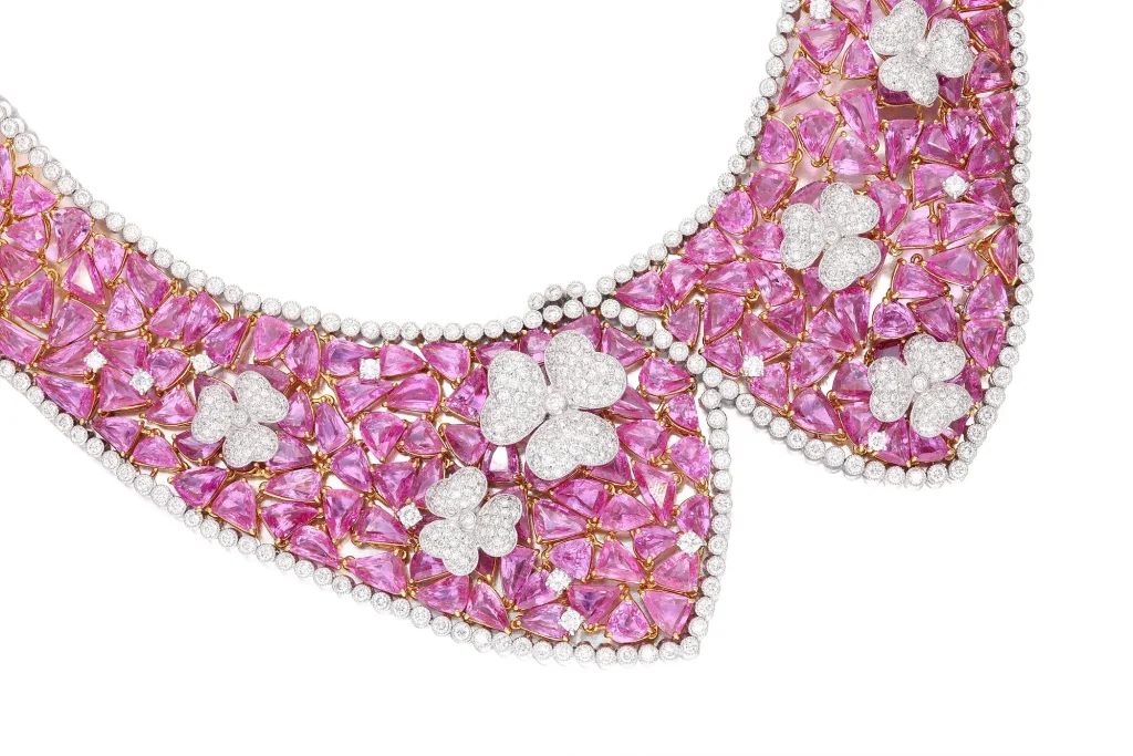 Platinum, Gold, Pink Sapphire and Diamond Collar Necklace