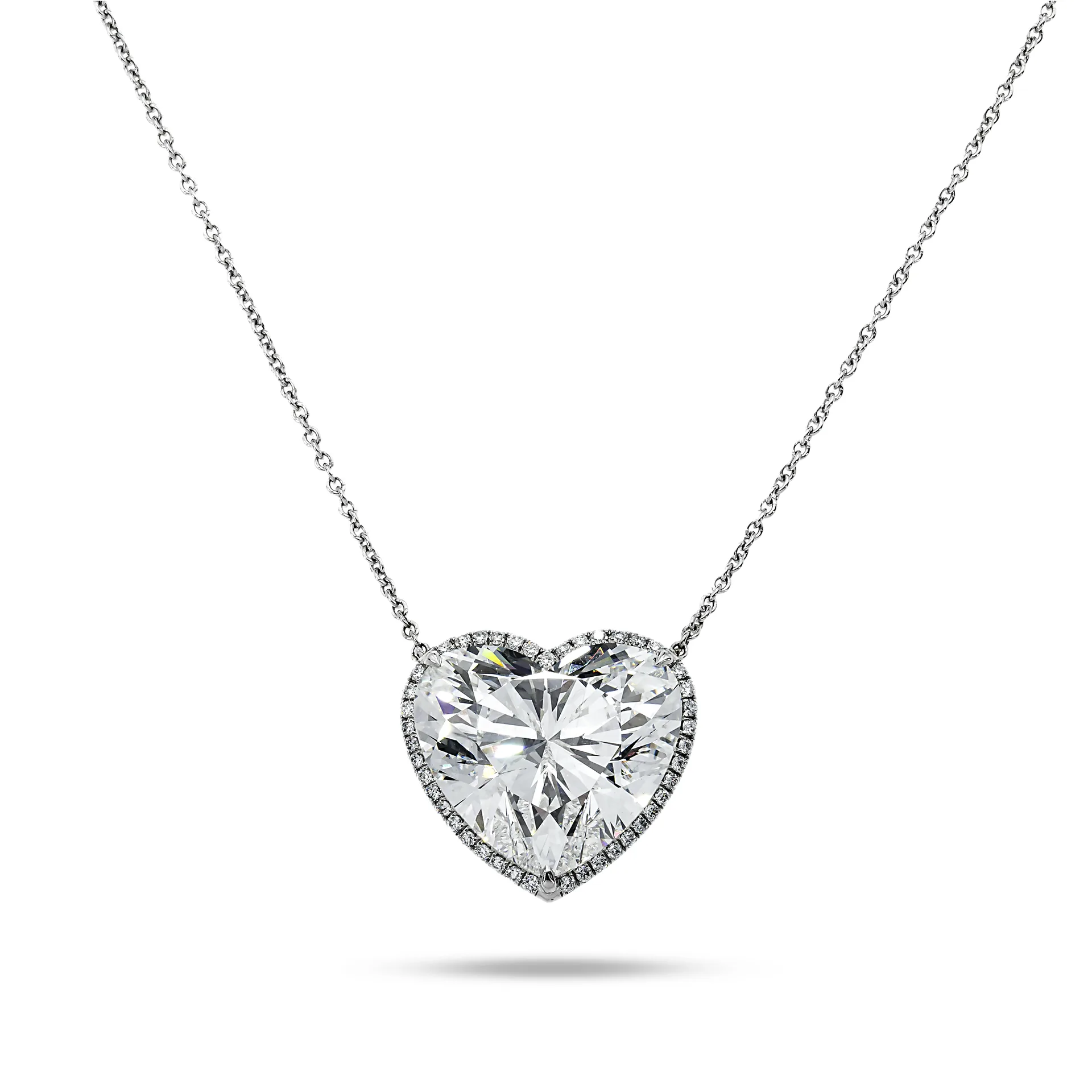Platinum Heart Cut Diamond Pendant & Chain Necklace 15.23ct