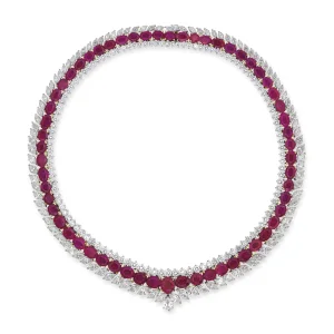 RUBY AND DIAMOND NECKLACE Fifty-nine oval-cut rubies, marquise, round and pear-shaped diamonds 100 carats