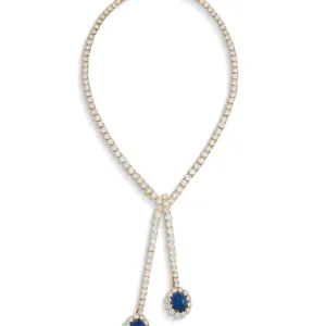 SAPPHIRE AND DIAMOND NECKLACE, Cabochon sapphires, circular-cut diamonds, gold, pendant 9.5 cm, necklace 38.0 cm