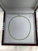Trendy Green Emerald Round Prong Tennis Necklace 14K Gold- 16 inches