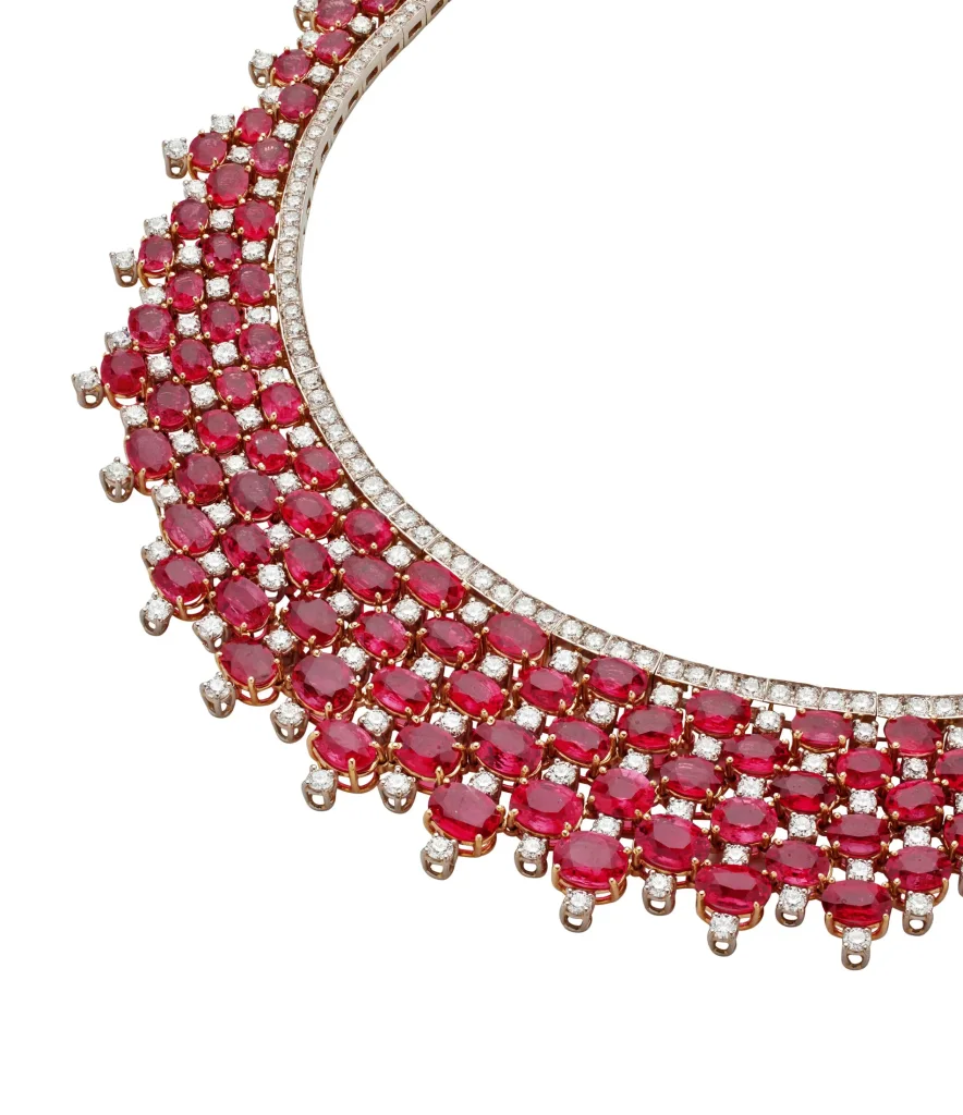 White Gold, Gold 84.62ctw Mozambique Ruby and Diamond Necklace