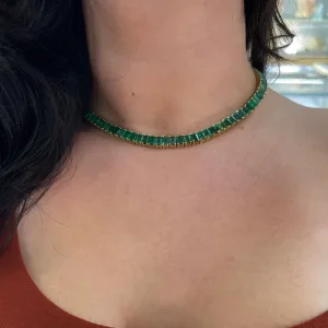 XL 53tcw Emerald Cut Emerald Tennis Necklace 14K 16 inches