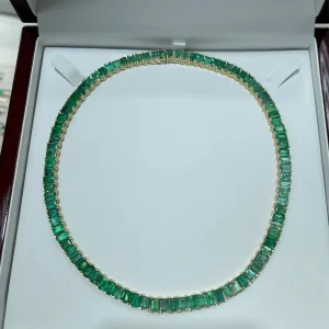 XL 53tcw Emerald Cut Emerald Tennis Necklace 14K 16 inches